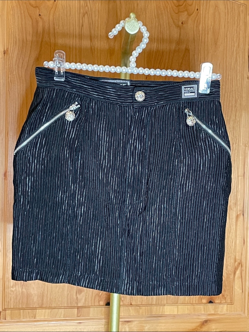 Versace Black Mini Skirt with Silver Zip Details Size IT44 (us size 6-8)